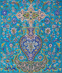 Decorative abstract colorful background, geometric floral pattern with ornate lace frame. ethnic ornament. ceramic tiles background.Rich ornament design.Traditional iranian art