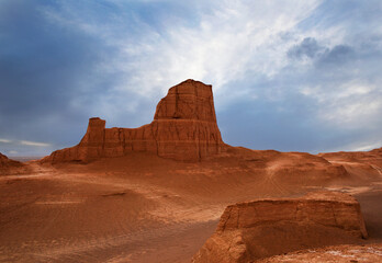 Fototapeta na wymiar Amazing view of kalut desert, sunset in desert. Iran, Persia. Hotest desret in the world, unesco heritage