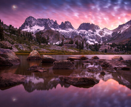Sunset over Ediza Lake and Mammoth Mountain in Ansel Adams Wilderness