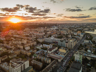 Fototapeta premium Aerial view of the big city at sunset