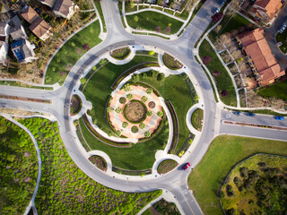 Aerial view of roundabout in neighborhood