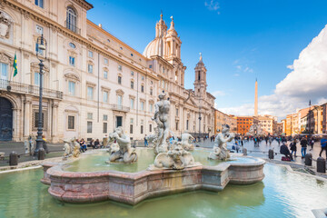 People and fountain at Piazza Navona in Rome