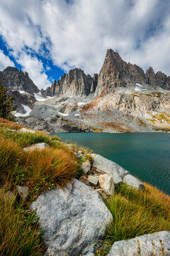 View of Clyde Minaret above Cecile Lake in Ansel Adams Wilderness Area
