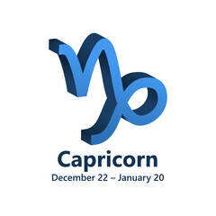 Vector blue Capricorn 3d astrology zodiac sign. Volumetric design astronomy symbol.