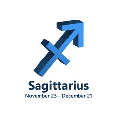 Fototapeta na wymiar Vector blue Sagittarius 3d astrology zodiac sign. Volumetric design astronomy symbol.