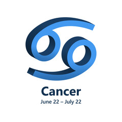 Vector blue Cancer 3d astrology zodiac sign. Volumetric design astronomy symbol.