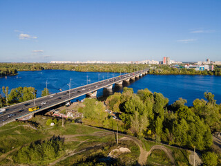 Aerial view of the fresh dnieper river in kiev city