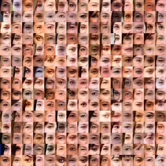 Collection of images of women eyes forming a mosaic texture. Eye background collage
