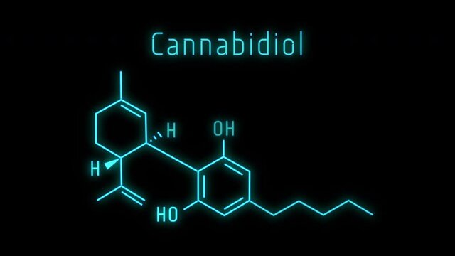 Cannabidiol Molecular Structure Symbol Neon Animation on black background
