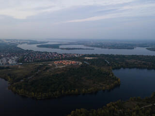 Fototapeta na wymiar Aerial view of the fresh dnieper river in kiev city