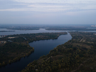 Aerial view of the fresh dnieper river in kiev city