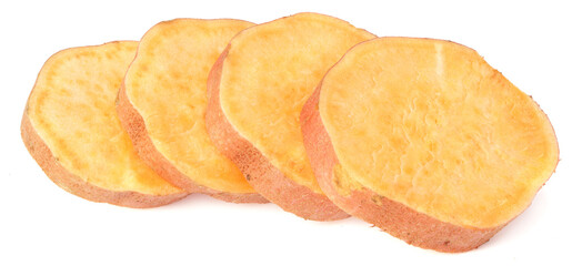 sliced sweet potatoes isolated on white background