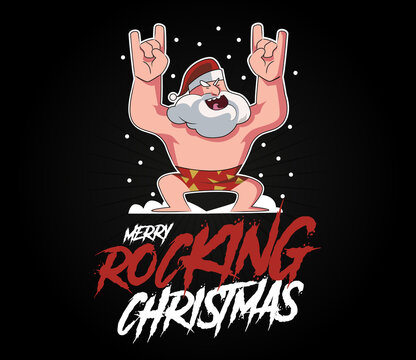 Weihnachtsmann Santa Claus Merry Rocking Christmas Frohe Weihnachten Party Rock Musik Weihnachtsfeier Weihnachtskarte Vektor Feier Unterhose Lustig Weihnachtlich Winter