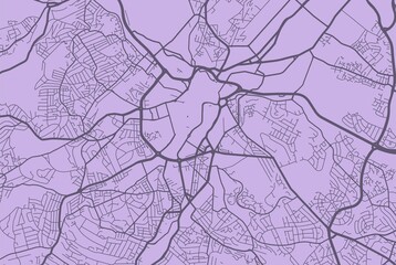 Detailed map of Sheffield city, linear print map. Cityscape panorama.