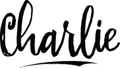  Charlie-Female name Modern Brush Calligraphy on White Background - obrazy, fototapety, plakaty