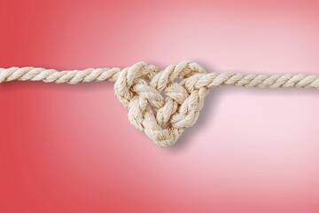 White rope in heart shape knot on background. Love concept.