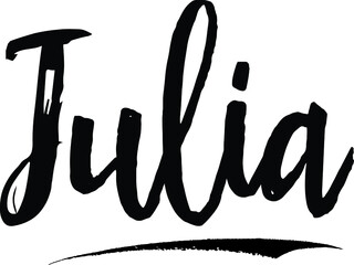 Julia-Female name Modern Brush Calligraphy on White Background - obrazy, fototapety, plakaty