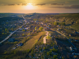 Beautiful sunset above the small rural village