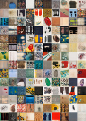 Mosaic of 10x14 of abstract square images. Unique set of squares.