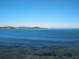 Beautiful mediterranean calm sea at Nora beach near Pula in Sardinia,Italy