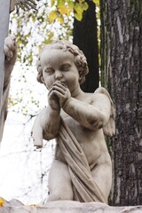 Beautiful view marble statue in the necropolis