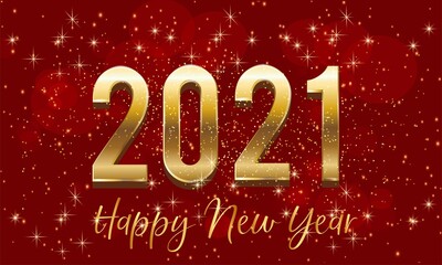 Golden 2021 New Year 3d Number Design With Burst Glitter on Red Colour Background - Happy New Year 2021 Golden 3d Number with Red background – New Year 2021 3d Metallic Golden vector illustration