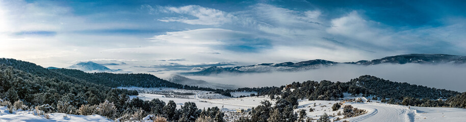panorama of the mountains in snow