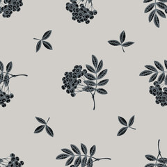 Seamless pattern with hand drawn stylized rowan