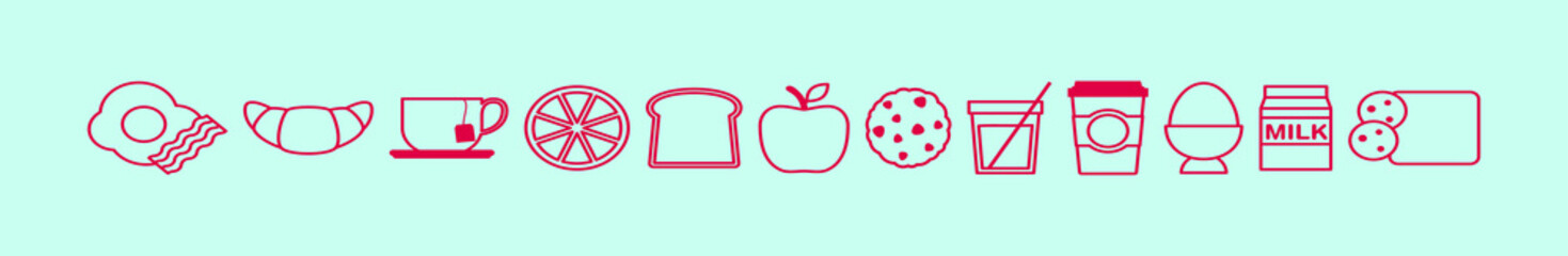 set of breakfast cartoon icon design template with various models. vector illustration isolated on blue background