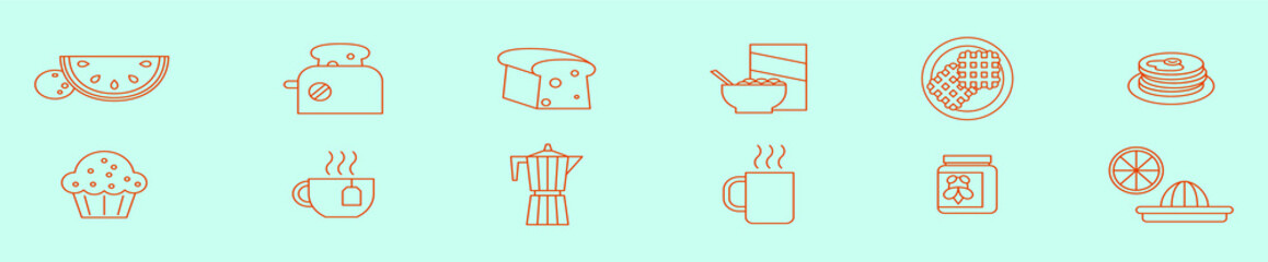 set of breakfast cartoon icon design template with various models. vector illustration isolated on blue background