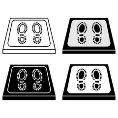 Sanitizing mats, simple icons. Antibacterial equipped in flat style. Disinfection carpet for shoes. Sterile shoe's surface. Set of disinfectant mats. Vector illustration