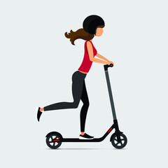 Young woman on electric scooter. Ecology transport concept. Vector illustration.
