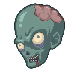 Evil zombie head on white background, sticker with spooky Halloween monster