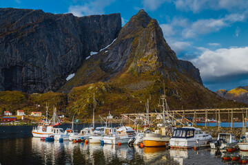 Reine, wioska rybacka na Lofotach w Norwegii - obrazy, fototapety, plakaty