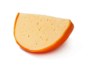 Round cheese on white background