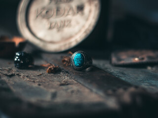 Close up of a blue ring