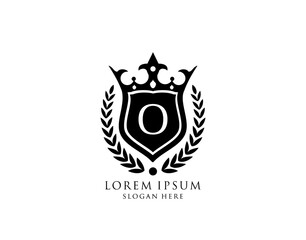 Luxury Monogram O Letter Logo. Vintage King Crown badge design for Royalty, Letter Stamp, Boutique,  Hotel, Heraldic, Jewelry, Wedding.