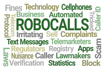 Robocalls Green Word Cloud on White Background
