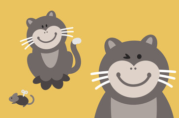 Cat smiley face cartoon illustration. This simple happy smiling farm animal is made of circles, ellipses, and egg shapes. Full vector artwork