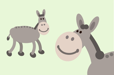 Fototapeta na wymiar Donkey smiley face cartoon illustration. This simple happy smiling farm animal is made of circles, ellipses, and egg shapes. Full vector artwork