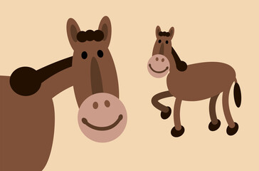 Horse smiley face cartoon illustration. This simple happy smiling farm animal is made of circles, ellipses, and egg shapes. Full vector artwork
