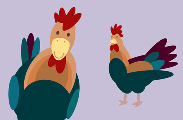 Rooster farm animal smiley face cartoon illustration. This simple happy smiling farm animal is made of circles, ellipses, and egg shapes. Full vector artwork
