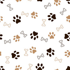 Fototapeta na wymiar Seamless pattern of animals paws and bones. Vector illustration on a white background.