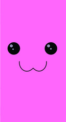 Vector image of a kawaii cute face with eyes and a funny smile on a pink background