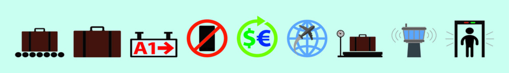 set of airport cartoon icon design template with various models. vector illustration isolated on blue background