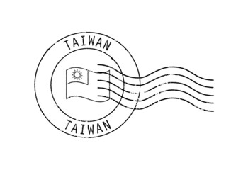 Postal grunge stamp ''Taiwan''. Waved outline flag in the middle.