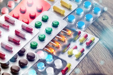 Colorful medical pills and capsules in blister