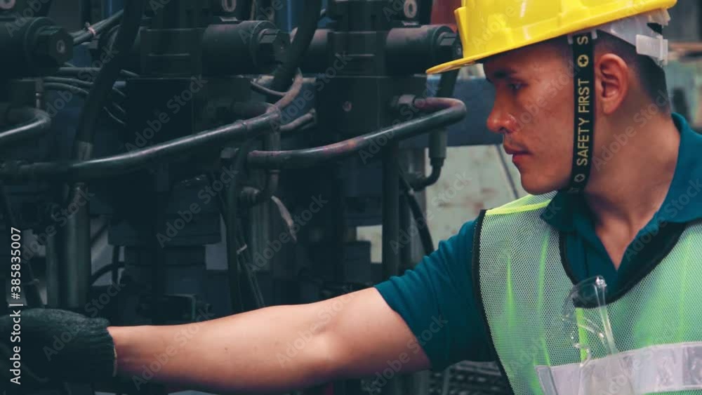 Poster smart factory worker using machine in factory workshop . industry and engineering concept.