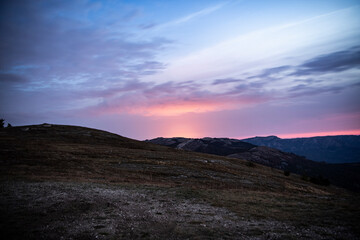 night landscape with mountains with stars