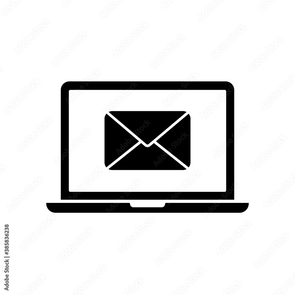 Poster email message on laptop. envelope and document on computer screen. e-mail concept. flat design sign 